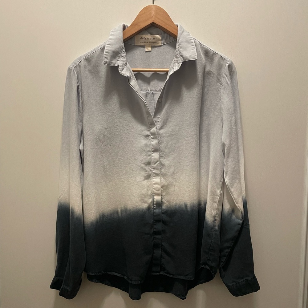 light and dark blue dip-dyed ombré button up shirt by cloth & stone | medium